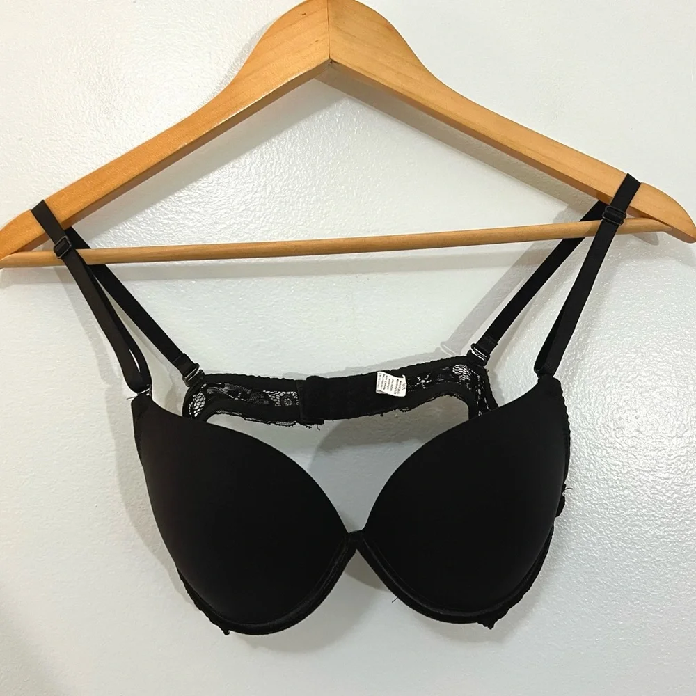 SHEIN Black Lace Push-Up Bra Padded Sexy Adjustable Removable Straps XS 32B 32C
